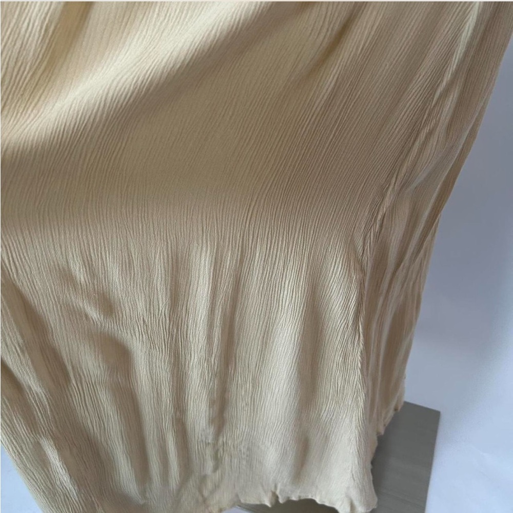 Vintage Active Boho Crinkled Maxi Skirt Crochet Knit Waistband Beige Tan Large - Picture 6 of 10